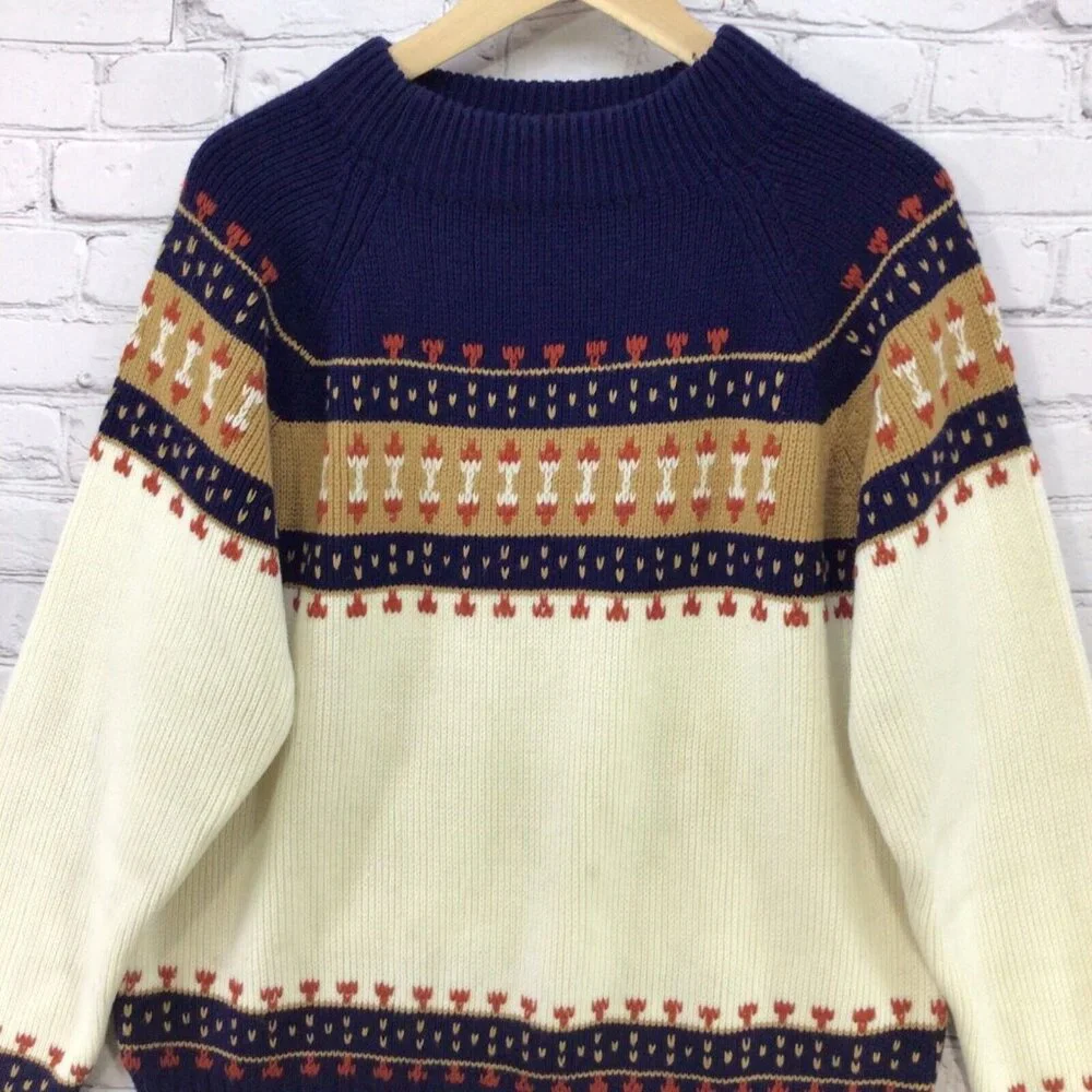 JC Penney Vintage Sweater 70's Nordic Knit Mens Sz‎ L Large Flaw Small Hole